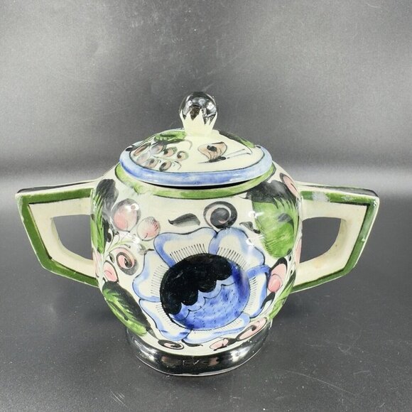 Hand Painted Mexico Pottery Tonala Talavera Sugar Bowl Jar Canister Container - Picture 12 of 13